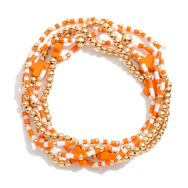 Set Of Five Game Day Beaded Stretch Bracelets Featuring Heishi Beads 

- Approximately 2.5" D