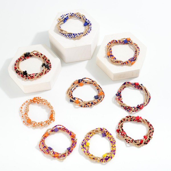 Set Of Five Game Day Beaded Stretch Bracelets Featuring Heishi Beads 
- Approximately 2.5" D