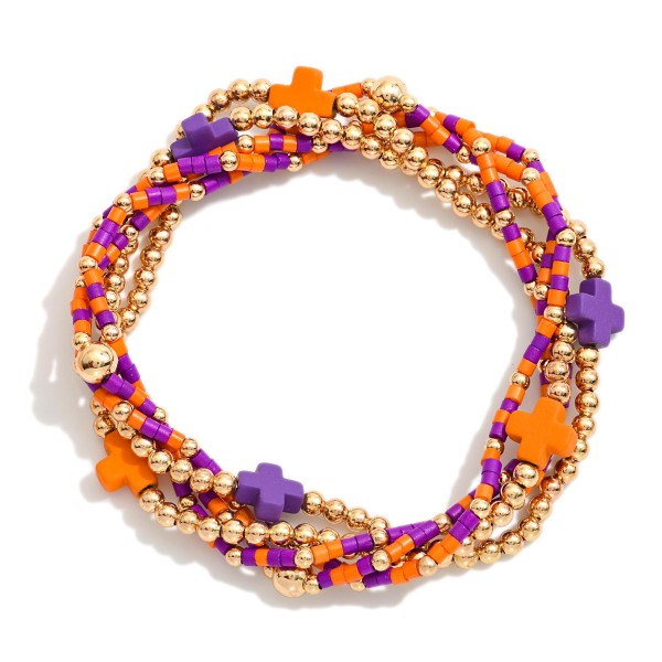 Set Of Five Game Day Beaded Stretch Bracelets Featuring Heishi Beads 
- Approximately 2.5" D