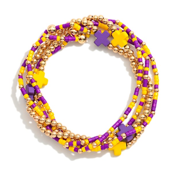 Set Of Five Game Day Beaded Stretch Bracelets Featuring Heishi Beads 

- Approximately 2.5" D