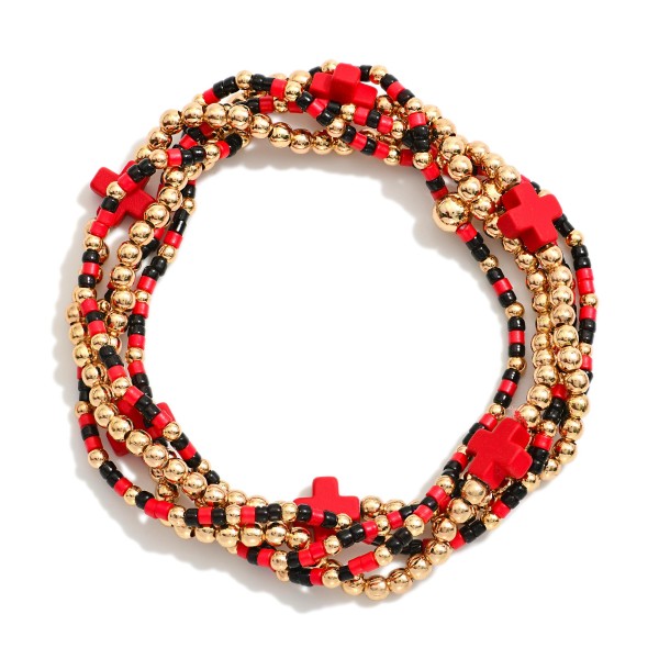 Set Of Five Game Day Beaded Stretch Bracelets Featuring Heishi Beads 
- Approximately 2.5" D