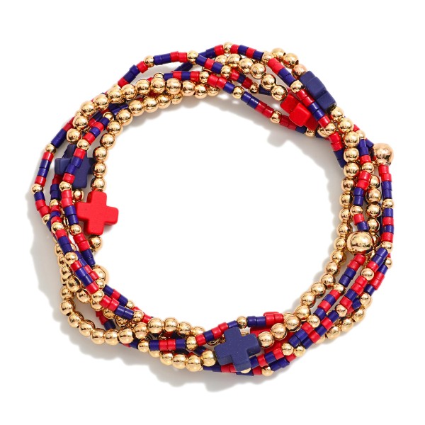 Set Of Five Game Day Beaded Stretch Bracelets Featuring Heishi Beads 

- Approximately 2.5" D