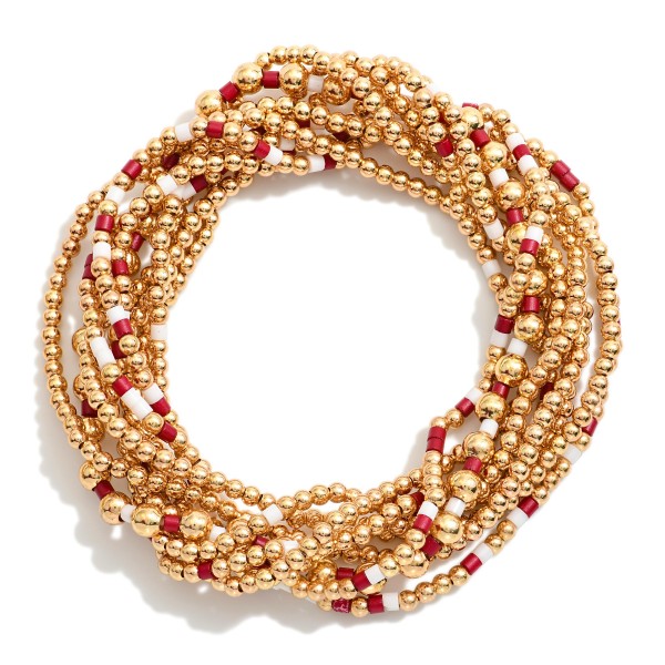 Set Of Nine Petite Bead Game Day Stretch Bracelets 

- Approximately 2.5" D