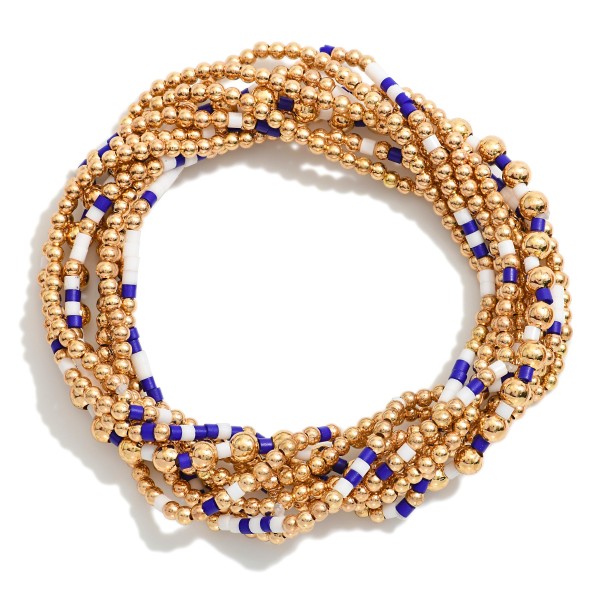 Set Of Nine Petite Bead Game Day Stretch Bracelets 

- Approximately 2.5" D