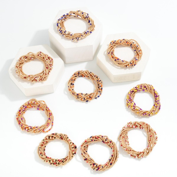 Set Of Nine Petite Bead Game Day Stretch Bracelets 

- Approximately 2.5" D