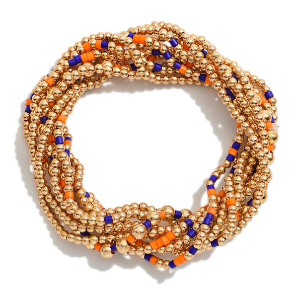 Set Of Nine Petite Bead Game Day Stretch Bracelets 

- Approximately 2.5" D