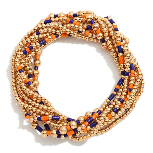 Set Of Nine Petite Bead Game Day Stretch Bracelets 

- Approximately 2.5" D