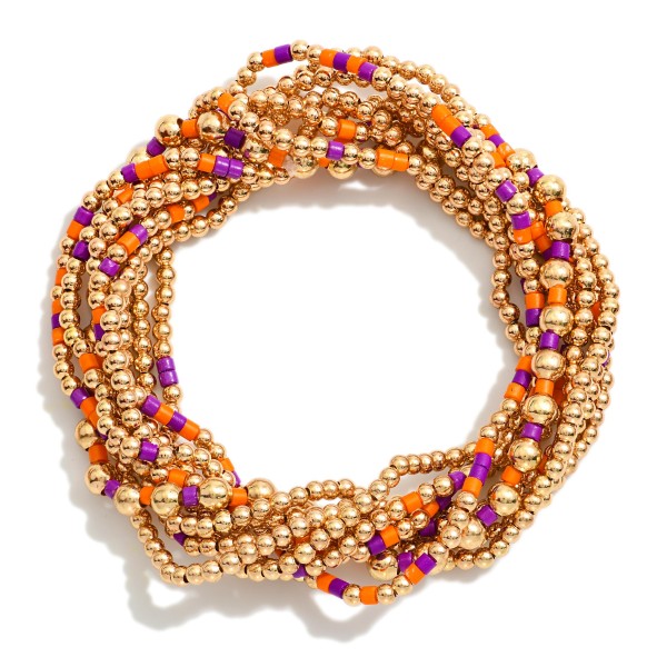 Set Of Nine Petite Bead Game Day Stretch Bracelets 

- Approximately 2.5" D