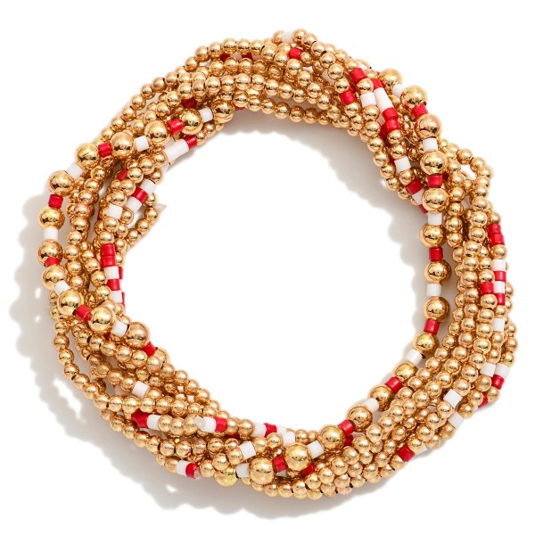 Set Of Nine Petite Bead Game Day Stretch Bracelets 

- Approximately 2.5" D