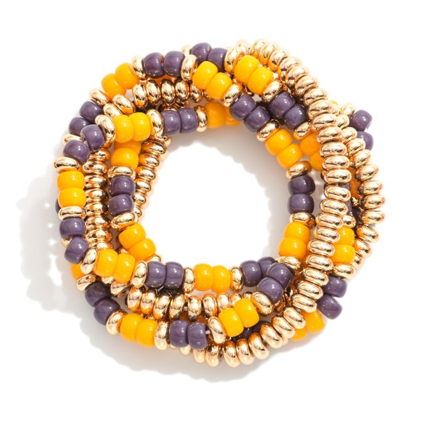 Set Of Five Beaded Game Day Stretch Bracelets 

- Approximately 3" D