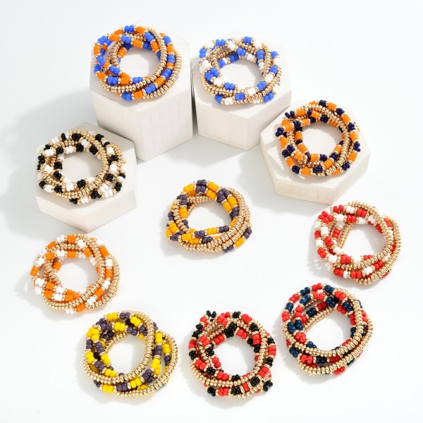 Set Of Five Beaded Game Day Stretch Bracelets 

- Approximately 3" D