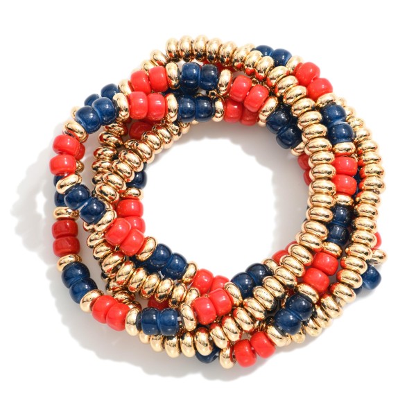 Set Of Five Beaded Game Day Stretch Bracelets 

- Approximately 3" D
