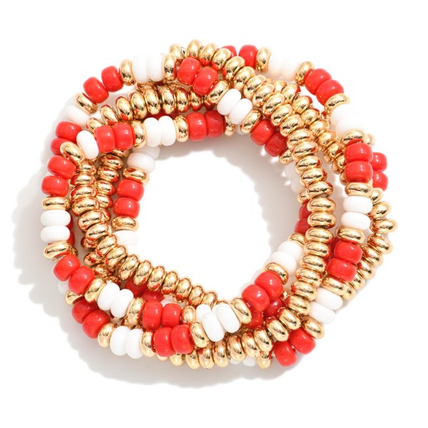 Set Of Five Beaded Game Day Stretch Bracelets 

- Approximately 3" D