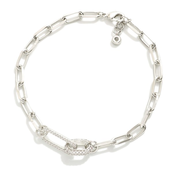 Paperclip Chain Link Bracelet Featuring Rhinestone Studded Links 

- Gold Dipped 
- Approximately 3" D
- Extender 1" L 