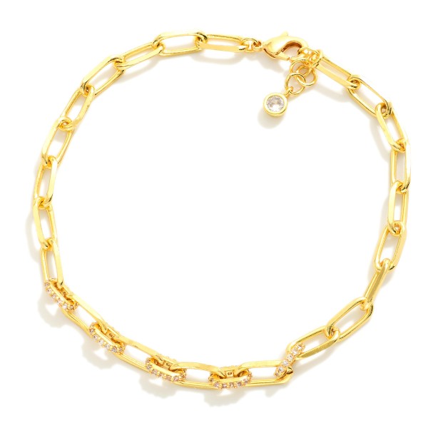 Paperclip Chain Link Bracelet Featuring Cubic Zirconia Details 

- Gold Dipped
- Approximately 3" D
- Extender 1" L