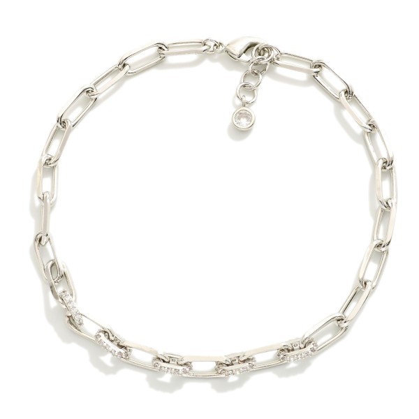 Paperclip Chain Link Bracelet Featuring Cubic Zirconia Details 

- Gold Dipped
- Approximately 3" D
- Extender 1" L