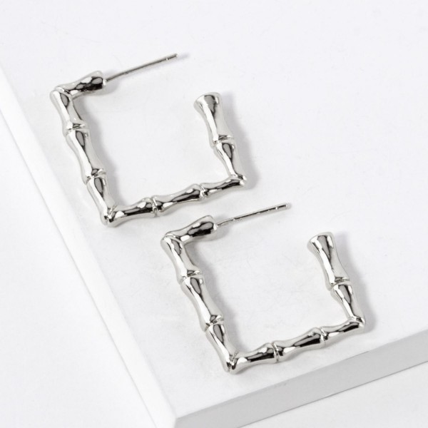 Metal Tone Bamboo Square Hoop Earrings 

- Gold Dipped 
- Approximately .75" D