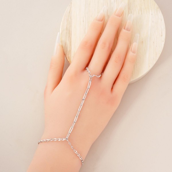 Paper Clip Chain Link Hand Chain Bracelet 

- Gold Dipped 
- Approximately 3" D
