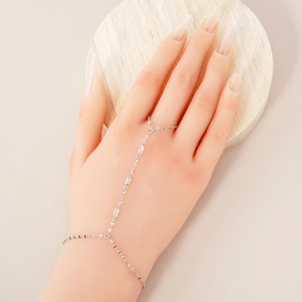 Chain Link Hand Chain Bracelet Featuring Glass Crystal Stations 

- Gold Dipped 
- Approximately 3" D
