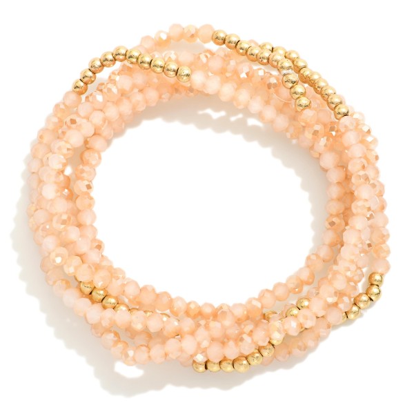 Set Of Six Faceted Bead & Metal Tone Beaded Stretch Bracelets 

- Approximately 3" D