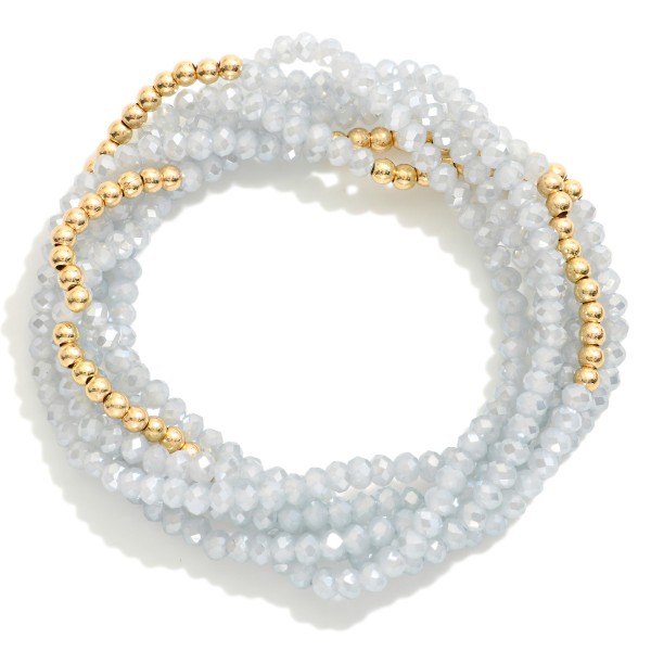 Set Of Six Faceted Bead & Metal Tone Beaded Stretch Bracelets 

- Approximately 3" D