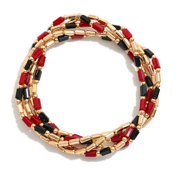 Set Of Five Metal Tone Beaded Stretch Bracelets Featuring Glass Crystal Beads 

- Approximately 2.5" D