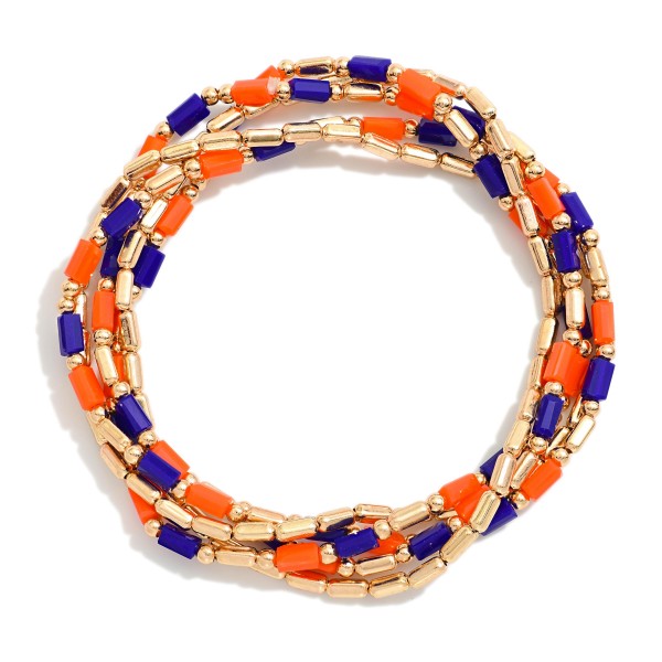 Set Of Five Metal Tone Beaded Stretch Bracelets Featuring Glass Crystal Beads 

- Approximately 2.5" D