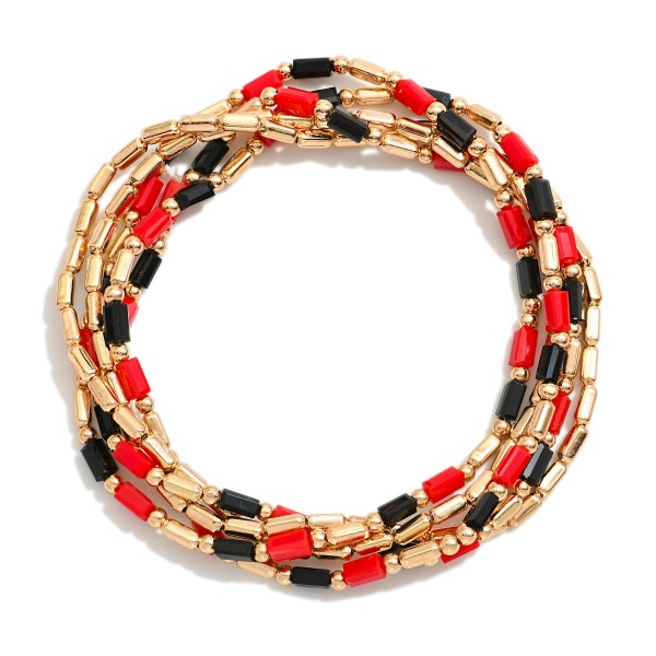 Set Of Five Metal Tone Beaded Stretch Bracelets Featuring Glass Crystal Beads 

- Approximately 2.5" D