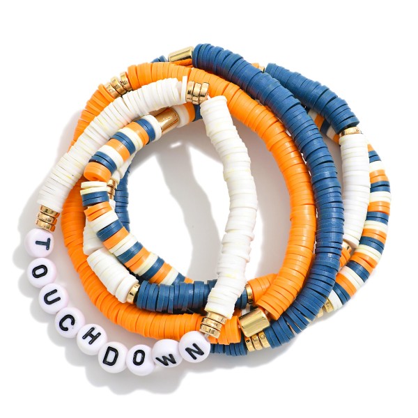 Heishi Bead Beaded Stretch Bracelets Featuring "TOUCHDOWN" Beads 

- Approximately 3" L
