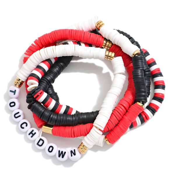 Heishi Bead Beaded Stretch Bracelets Featuring "TOUCHDOWN" Beads 

- Approximately 3" L

