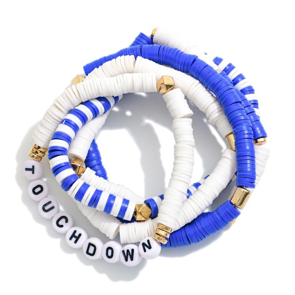 Heishi Bead Beaded Stretch Bracelets Featuring "TOUCHDOWN" Beads 

- Approximately 3" L
