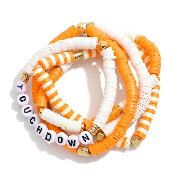 Heishi Bead Beaded Stretch Bracelets Featuring "TOUCHDOWN" Beads 

- Approximately 3" L
