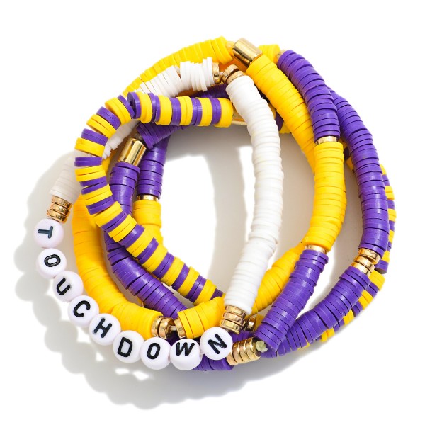 Heishi Bead Beaded Stretch Bracelets Featuring "TOUCHDOWN" Beads 

- Approximately 3" L
