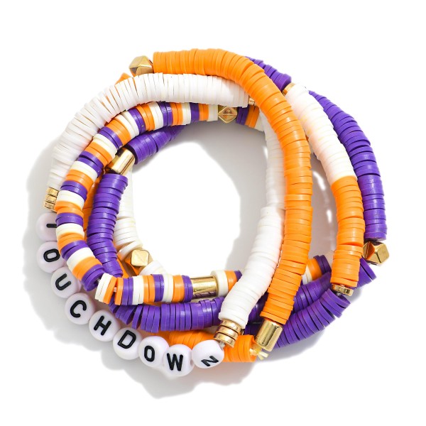 Heishi Bead Beaded Stretch Bracelets Featuring "TOUCHDOWN" Beads 

- Approximately 3" L

