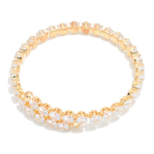 Cubic Zirconia Studded Stretch Cuff Bracelet 

- Approximately 2" D