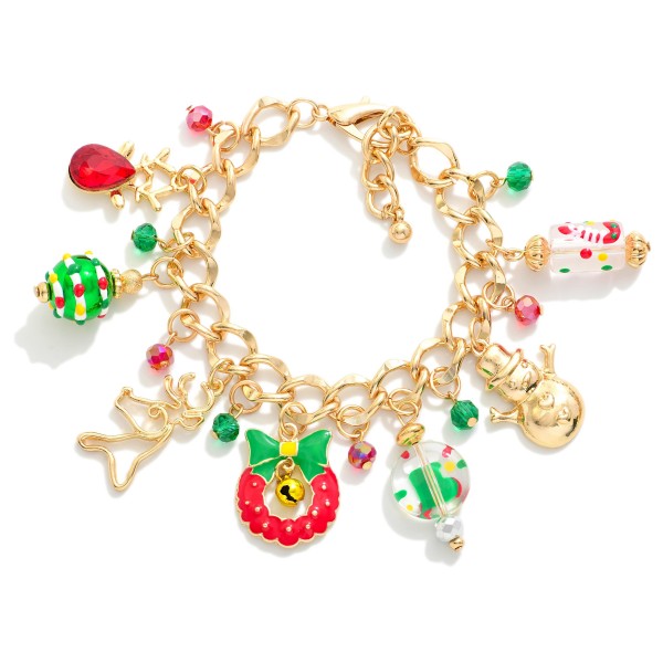 Gold Tone Chain Link Bracelet Featuring Christmas Charms

- Approximately 3" D


