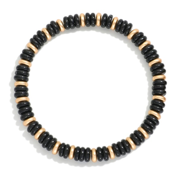Beaded Stretch Bracelets Featuring Flatted Gold Tone Beads & Disc Beads

- Approximately 3" D

