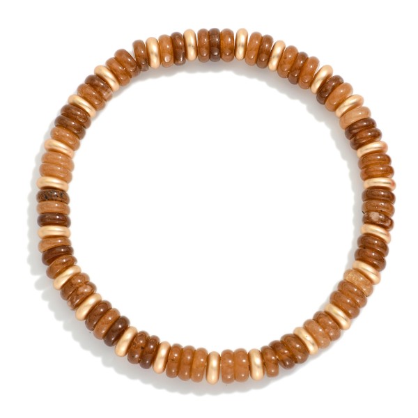 Beaded Stretch Bracelets Featuring Flatted Gold Tone Beads & Disc Beads

- Approximately 3" D

