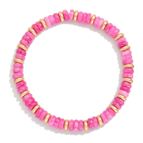Beaded Stretch Bracelets Featuring Flatted Gold Tone Beads & Disc Beads

- Approximately 3" D


