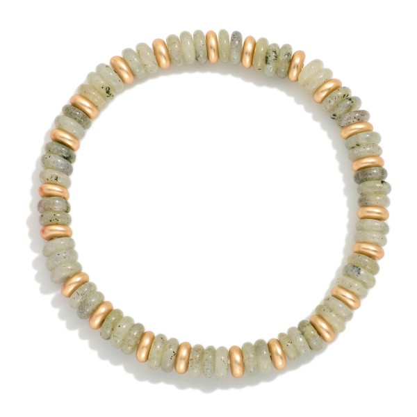 Beaded Stretch Bracelets Featuring Flatted Gold Tone Beads & Disc Beads

- Approximately 3" D

