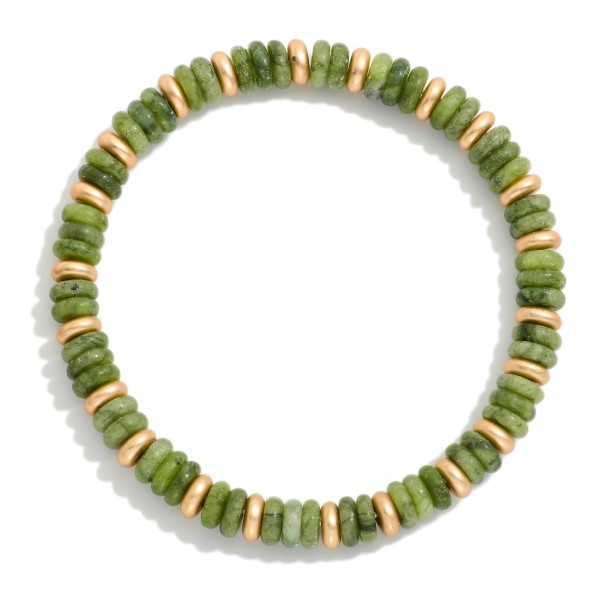 Beaded Stretch Bracelets Featuring Flatted Gold Tone Beads & Disc Beads

- Approximately 3" D

