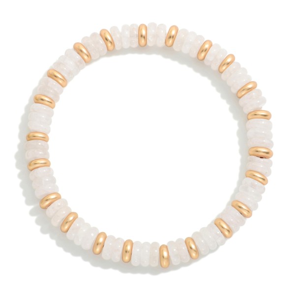 Beaded Stretch Bracelets Featuring Flatted Gold Tone Beads & Disc Beads

- Approximately 3" D

