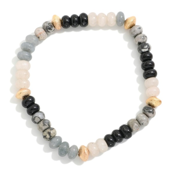 Wholesale stone Beaded Stretch Bracelet Gold Textured Beaded Stations D