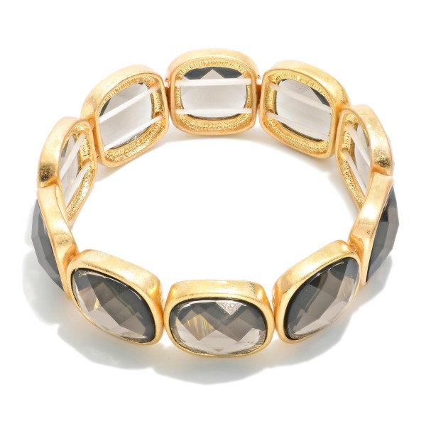 Metal Tone Stretch Bangle Bracelet Featuring Glass Crystal Accent  

- Approximately 2.75" D