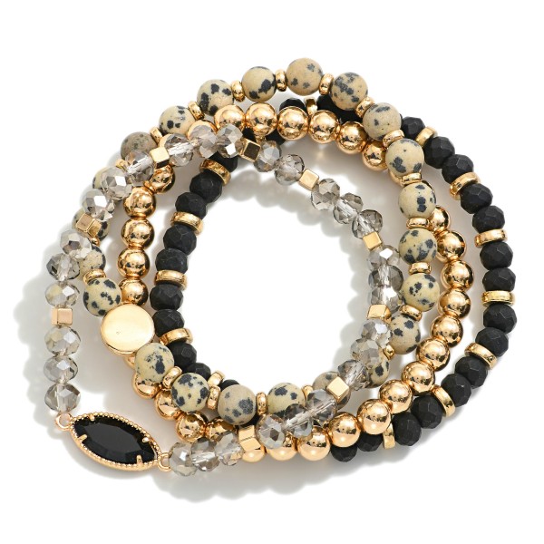 Wholesale set Four Beaded Stretch Bracelets Stone Beads Gold Tones D