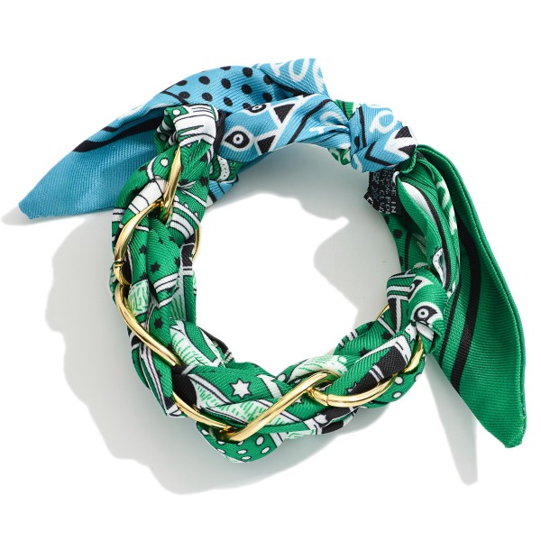 Chain Link & Woven Bandana Bracelet

- Approximately 3" D