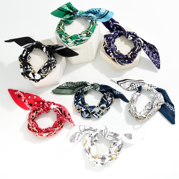 Chain Link & Woven Bandana Bracelet

- Approximately 3" D