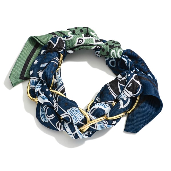 Chain Link & Woven Bandana Bracelet

- Approximately 3" D