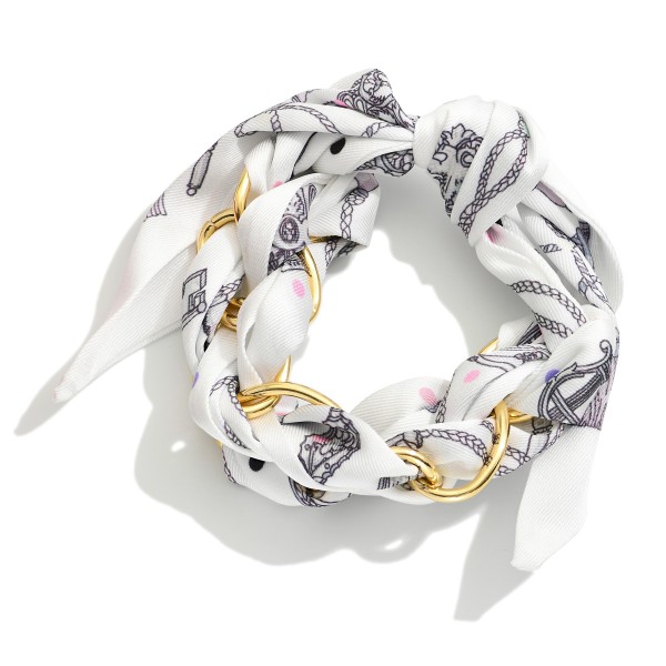 Chain Link & Woven Bandana Bracelet

- Approximately 3" D