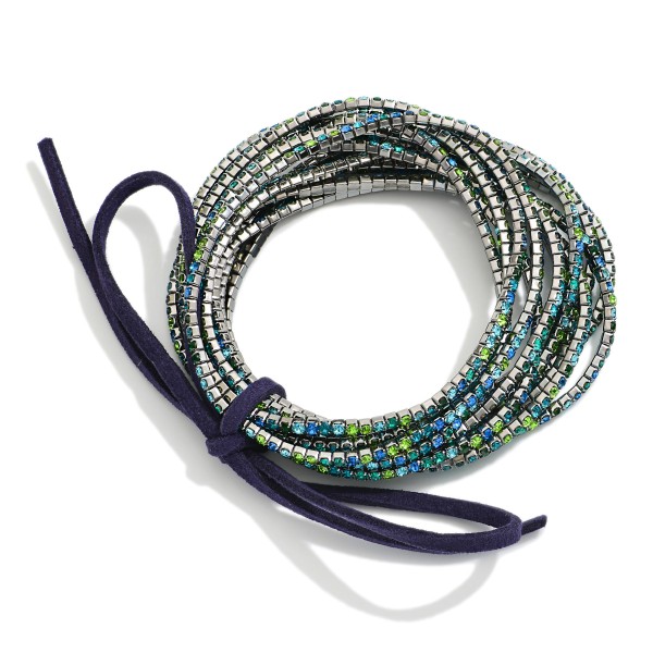 Set Of 12 Rhinestone Beaded Stretch Bracelets With Vegan Leather Bow Detail 

- Approximately 2.5" D
